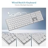 White Aluminum Backlit Keyboard for Apple Mac OS,Plug-N-Play, USB-A/USB-C Wired Keyboard with Numeric Keypad for iMac/Mac Mini or MacBook Laptop