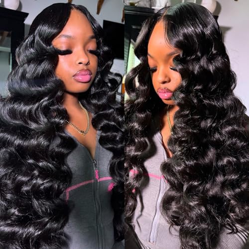 Loose Wave Bundles Human Hair with 5x5 Closure, (18 20 22+16) 12A 100% Real Human Hair Loose Deep Wave Bundles with HD lace Closure Unprocessed Brazilian Virgin Human Hair Extension Natural Color