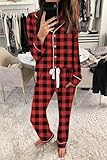 Aamikast Pajama Sets for Women Soft Button Up Christmas Pjs Matching Sets (Plaid Red L)