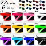 72 Pack 12 Color Neon Sunglasses Party Favors Bulk,80’s Retro Style Perfect Colorful Novelty Sun glasses Set for Birthday Party Supplies,Beach,Pool Party Favors,Goody Bag Favors for Kids Adults