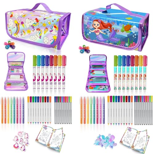 weirtoya Washable Fruit Scented Markers Set with Pencil Case（Unicorns Set +Mermaid Set ）