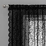 Bujasso Black Lace Sheer Curtains Vintage Floral Sheer Window Curtain Panels for Living Room Bedroom Luxury Light Filtering Drapes Black Window Treatment Sets Rod Pocket 2 Panels 54" Wx95 L