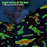 Jekeno Dinosaur Glow in The Dark Blanket Dino Throw for Kids Boys Girls Birthday Easter Decor for Age 1-14 Years Old Teens Child Toddler Son Throw Navy Blue 50"x60"