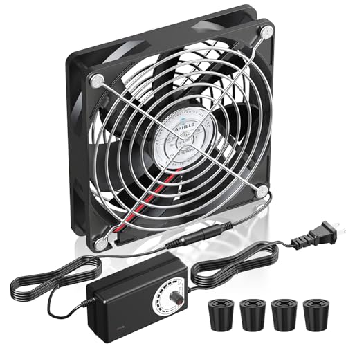120mm x 25mm Computer Fan with AC Plug, Variable Speed Controller (3V-12V) – AC 100-240V Compatible for PC Case, Xbox, PlayStation, DVR, RV Fridge, Cabinet, Greenhouse & DIY Electronics Cooling