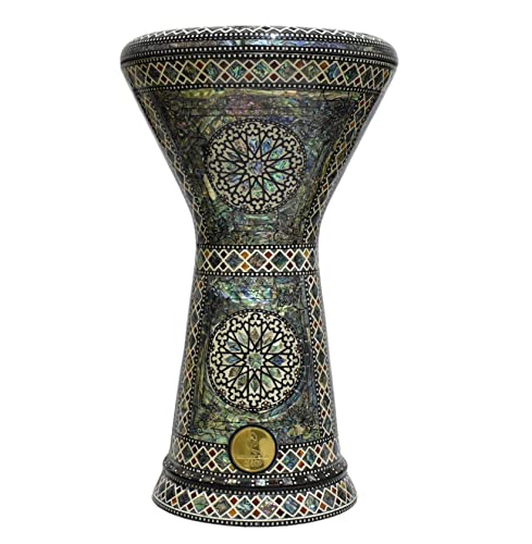 Darbuka doumbek drum tabla 18.5/19 inch inlaid mother of pearl with free bag (The Green Sun (Blue pearl) 19")