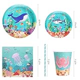 Under the Sea Birthday Party Supplies Decorations, Ocean Theme Paper Plates and Napkins Set for 24 Guests, 120 Pcs Disposable Sea Animals Party Dessert Dinnerwares