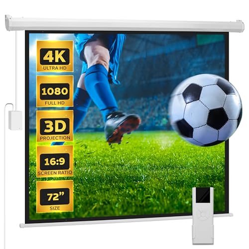 Pyle 72" Portable Motorized Matte White Projector Screen - Automatic Projection Display with Wall/Ceiling Mount, Remote and Case - for Home Movie Theater, Slide/Video Showing - PRJELMT76