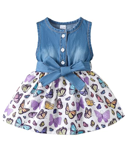 Baby Girl Clothes Summer Outfits Butterfly Sleeveless Dress Infant Denim Purple Dresses Sundress Toddler Causal Boho Dress 12-18 Months Girl Clothes