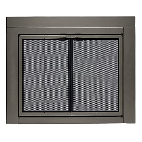 UniFlame - Roman - Bi-fold Style Fireplace Doors with Smoke Tempered Glass (Color: Gunmetal, Size: Small - Fits Opening 30in to 37in W x 22.5in to 29.5in H)