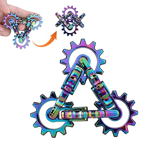 Infinity Gear Fidget Toy, Solid Metal Never Ending Flippy Novelty Kinetic Desk Toy, Relieve Stress, Anxiety, Promotes Focus, Keep Fingers/Hands Busy, Avoid Bad Habits (Rainbow)