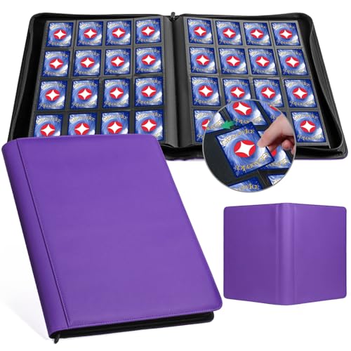 GEAoffice Premium 1000+ Card Binder - Sturdy PU Cover 16 Pocket Trading Card Collection Holder Folders Album for YuGiOh, MTG, TCG, Games&Sports, Purple