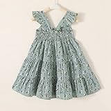 YOUNGER TREE Toddler Baby Girl Dress Summer Outfits Stripe Flutter Sleeve Smocked Dress Kids Causal Boho Dresses Clothes (4-5T, Green Floral Dress)