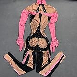 Yoyomomozi Sexy Rhinestones Jumpsuits Women Nightclub Print Leotard Dance Costume Birthday Party Pole Singer Drag Queen Stage Spandex (Pink)