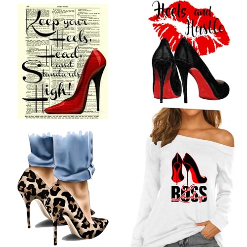 Heels Iron On Transfer Vinyl Patches for Clothing T-Shirts Design Washable Heat Press Decals 4pcs Large Size Stickers