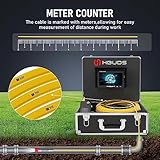 HBUDS Sewer Camera Self Leveling, 100ft Drain Pipe Cameras with Meter Counter, 12V 4500mAh Battery Plumbing Snake Camera with Light, 7" Color HD Duct Chimney Sewer Inspection Camera with DVR 16GB