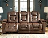 Signature Design by Ashley Owner's Box Faux Leather Power Reclining Sofa with Adjustable Headrest, Brown