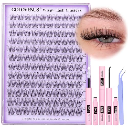 Invisible Band Lash Clusters Kit Wispy Natural Cluster Eyelash Extension Kit DIY Lash Extension Kit C Curl 10-16MM Eyelash Clusters Volume Individual Lashes Kit by Goddvenus