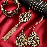 Hicarer 3 Pieces Leopard Earrings Bracelets Women Jewelry Bohemia Earrings Necklace Cheetah Set Multilayer Leather Cuff Boho for Large Wrists Cosplay Party Costume Accessories(Leopard Style)