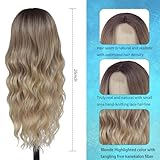 HMHIFI Long Ombre Blonde Wigs for Women 26 inch Long Wavy Middle Part Wig Ombre Blonde Wigs Upgraded Protein Fiber Hair Replacement Wig Cosplay Costume Halloween Wig(26'' Brown Ombre Blonde)