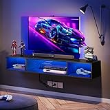 Rolanstar TV Stand with Power Outlet, Floating TV Stand with RGB Lights, 47.2" Wall Mounted TV Shelf, Black Media Console with Storage Shelf, Entertainment Shelf Under TV for Living Room, Bedroom