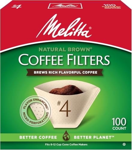 Melitta #4 Cone Coffee Filters, Unbleached Natural Brown, 100 Count (Pack of 3), 300 Total Filters - Packaging May Vary