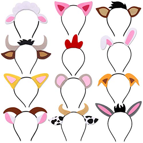 CiyvoLyeen 12 PCS Farm Barnyard Animals Ear Headbands for Petting Zoo Farmhouse Themed Birthday Party Favors Kids Toddlers Adults Costumes Dress-Up Party Supplies