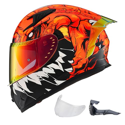 ILM Motorcycle Helmet Full Face with Pinlock Compatible Clear&Tinted Visors and Fins Street Bike Motocross Casco DOT Model Z501(Armor Red, Large)
