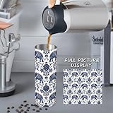 amepay Blue Elephant Stainless Steel Insulated Tumbler with Lid - 20oz Floral Flower Boho Travel Mug,Reusable Metal Straw & Brush,Double-Wall Vacuum Bottle Cup for Hot and Cold Drinks,Gifts