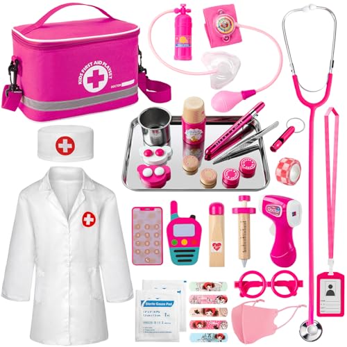 Doctor Kit for Kids Girls, 34 Pcs Kids Doctor Kit for Toddlers 3-5 with Medical Storage Bag & Real Stethoscope, Pretend Play Doctor Set for Fun Role Playing Game, Doctor Play for Kids Boys Girls