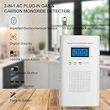 2 Pack Combination Gas & Carbon Monoxide Detectors - Plug in CO Alarm & Natural Gas Detector with Digital Display, CO Detector & Combustible Gas Detector for Home, Easy to Read