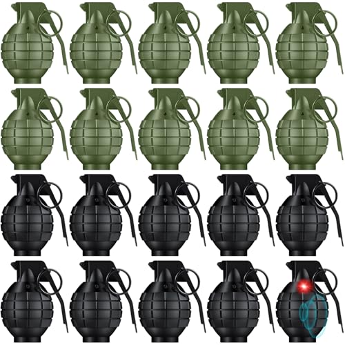 Sratte 20 Pcs Grenade Toy Plastic Hand Grenades Halloween Toy Grenades Fake Grenade Military Toys Pull Ring Grenade Toy Outdoor Sport for Kids Pretend Army Role Play Prop
