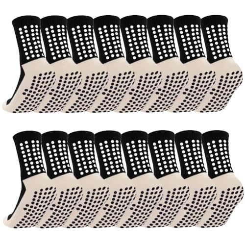 Ukontagood 8 Pack Men's Soccer Socks Anti Slip Non Slip Grip Pads for Football Basketball Sports Grip Soccer Socks Black