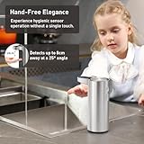 EKO Automatic Foaming Soap Dispenser, Touchless Foam Hand Soap Dispenser for Bathroom and Kitchen, Water-Resistant and Rechargeable, 9 fl oz, Modern Design for Homes and Offices (Stainless)