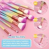 Mermaid Makeup Brushes Set - 12 PCS Make Up Brushes Kids Makeup Brushes Kit with Cosmetic Bag Mirror for Eye Shadow Foundation Blending Blush Brushes Makeup Kits Gift Set for Kids Teen