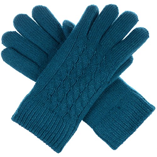 Be Your Own Style Women’s Winter Classic Cable Ultra Warm Plush Fleece Lined Knit Gloves, Many Styles (Teal Blue Cable)