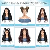 Olymei 24" 360° HD Full Lace Braided Wigs for Women Knotless Butterfly Box Braided Wigs with Boho Curly Ends Braided Lace Front Wigs with Baby Hair Human Hair Blended Short Braided Wig Brown