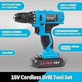 346 Pcs Tool Sets,18V Electric Power Drill Set, Cordless Drill for Men, Household Home DIY Hand Tool Kits,18+1 Clutch Cordless Power Drill Set for Thanksgiving, Christmas,Father's Day (Blue)