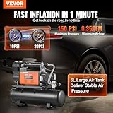 VEVOR 12V Heavy Duty Air Compressor with 6L Tank Kit, 6.35 CFM Portable Tire Inflator, 150PSI Offroad Air Compressor with Digital Pressure Gauge Tire Inflator for Trucks Car SUV 4 x 4 Vehicle RV