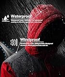 Zoofly Winter Jacket for Men Snow Ski Waterpoof Hood Coat Fleece Liner Windproof Warm Ripstop Raincoat with Zipper Pocket Outdoor Mountain Red L