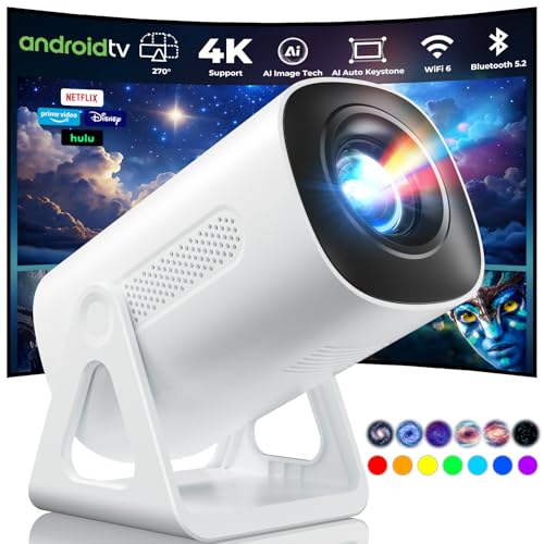 TransarJect Portable WiFi and Bluetooth ProjectorP Supported Android Smart Mini Movie Projector, 270°Adjustable Stand Outdoor Home Star Projector with Ambient Light for Phone TV Stick Laptop