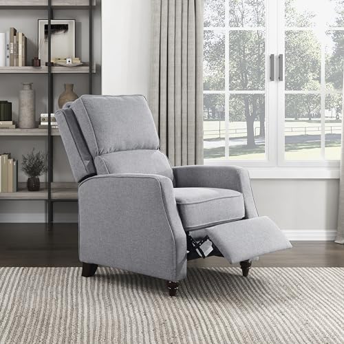 Lexicon Push Back Recliner Chair Living Room, Reclining Sofa Chair, Modern Recliner Sofa Chair, Fabric Recliner Arm Chair for Living Room/Office/Apartment, Gray