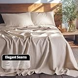 LBR02M 100% Linen Sheet Set Queen Size, Bed Sheets 4 Piece Sets, Solid Color Natural Flax Bed Sheets Soft Breathable Bedding,16" Deep Pocket,All Season (Queen, Linen)