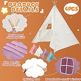 Wesnoy 4 Pcs Teepee Tent for Kids Indoor Foldable Toddler Cotton Canvas Sleepover Childrens Tent for Girls Boys Outdoor Playhouse Room Camping Study Read Play Game, 4 Colors