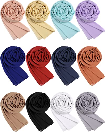 Wesiti 12 Pack Chiffon Hijab for Women Chiffon Scarf Silk Hijab Soft Lightweight Long Head Shawl Wraps,12 Solid Colors