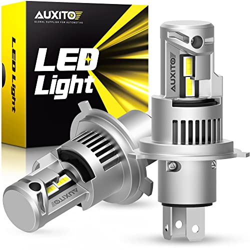 AUXITO 2024 Upgraded H4 LED Bulb, 1:1 Mini Size No Adapter Required, 6500K White, Non-Polarity, 9003 LED Fog Lights, Plug and Play, Pack of 2