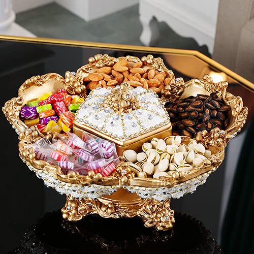 WLTK Top Grade Creative European Fruit Plate Handmade Rhinestone Luxury Dried Fruit Ceramic Plate Trinket Dish Snack Tray (6 grid)
