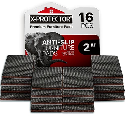 X-PROTECTOR Non Slip Furniture Pads - 16 Premium Furniture Grippers 2"! Self-Adhesive Rubber Feet Furniture Feet - Ideal Non Skid Furniture Pad Floor Protectors - Keep Furniture in Place!