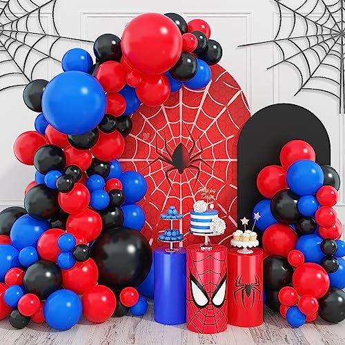 Red Blue Black Balloon Arch Garland Kit, 101 Pcs Matte Red Black and Royal Blue Latex Balloon Garland Kit for Super Spider Hero Party Boys Kids Birthday Baby Shower Graduation Party Decorations