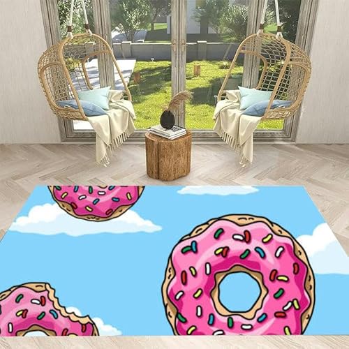 3x5 Rug Donuts Pink Glaze and Colored Sprinkles Blue Sky Fabric Wrapping Decor Machine Washable Area Rugs for Entryway Bedroom Bedside Outdoor Bathroom Kitchen Small Throw Rugs Non Slip Carpet