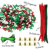 Hifunwu 1570 PCS Christmas Beaded Ornament Kit Christmas Tri-Shaped Beads Plastic Tri Beads with Pipe Cleaners Xmas Party Craft Wreath Candy Cane for Christmas Tree Hanging